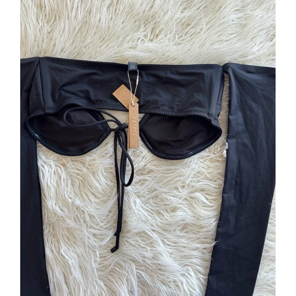 SKIMS Swim Long Sleeve Bikini Top Onyx Size Large